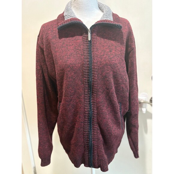 Yeokou Cashmere Blend Gray Lined Zippered Long Sleeve Sweater Jacket L - Picture 2 of 9